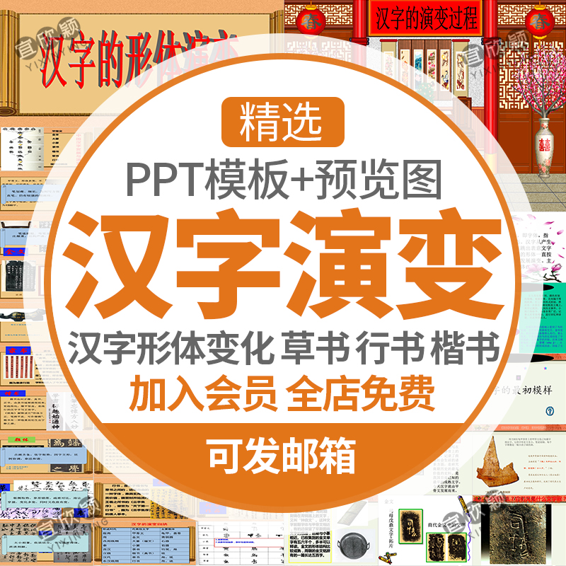 汉字的演变过程课件PPT模板有趣的汉字形体变化金文草书行书楷书