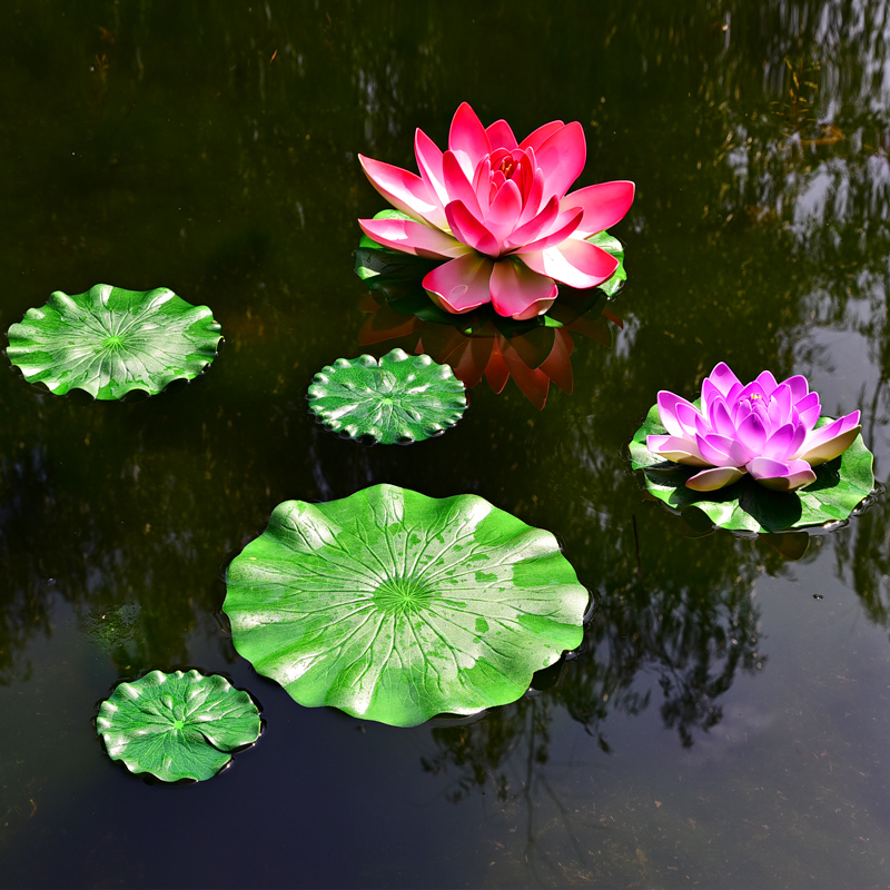 仿真荷花荷叶假花莲花池塘水上漂浮睡莲植物塑料花水池装饰花造景