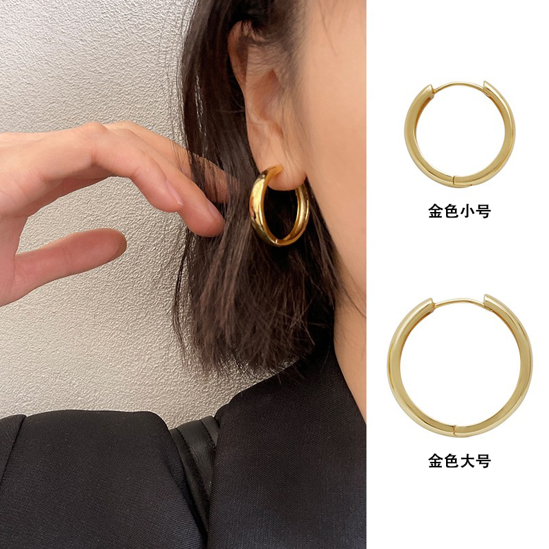 金色素圈耳环小众设计感高级简约大圈圈2022新款潮银针耳饰女夏季