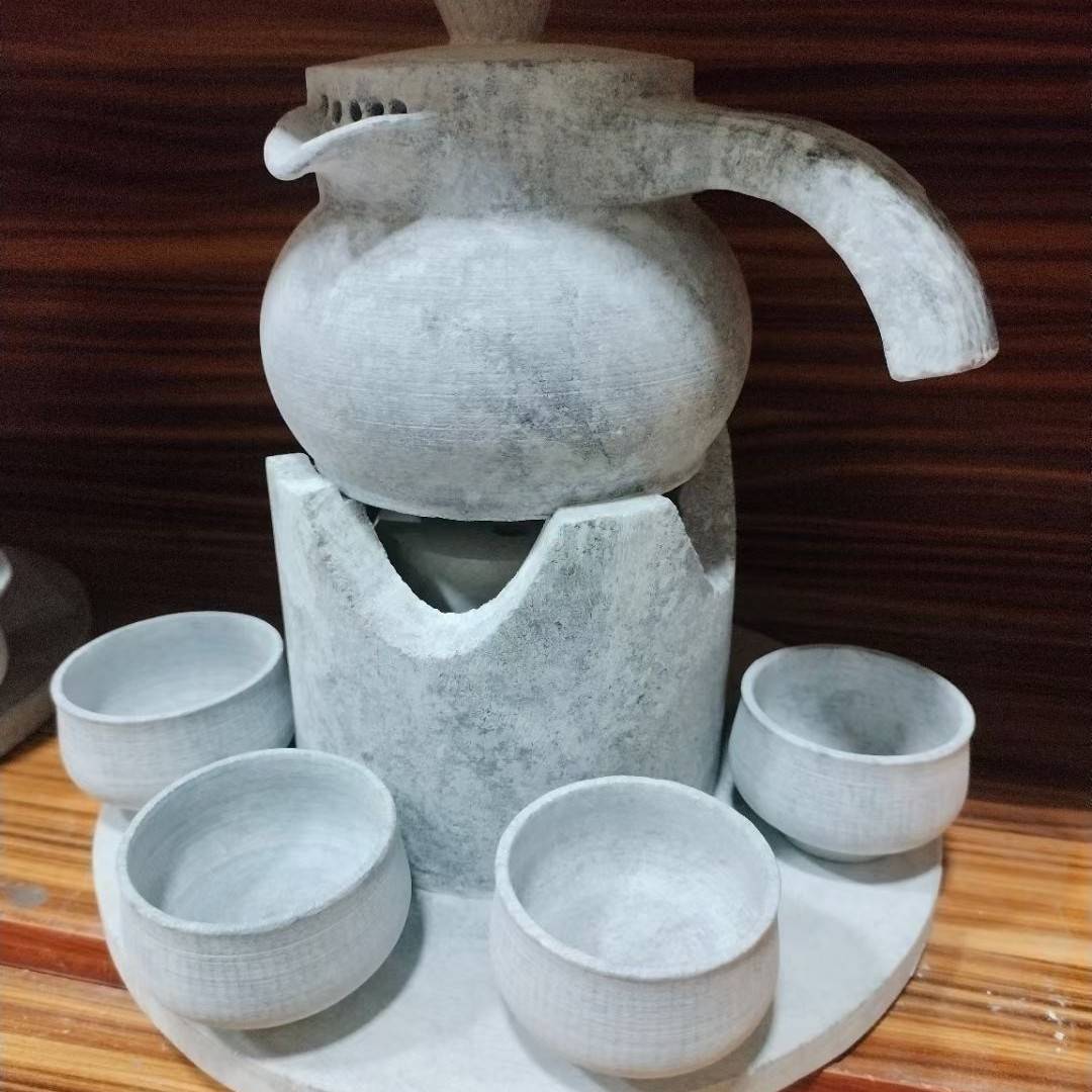 【纯手工打磨】墨脱石锅天然皂石做的茶具精品套装10年老皂石