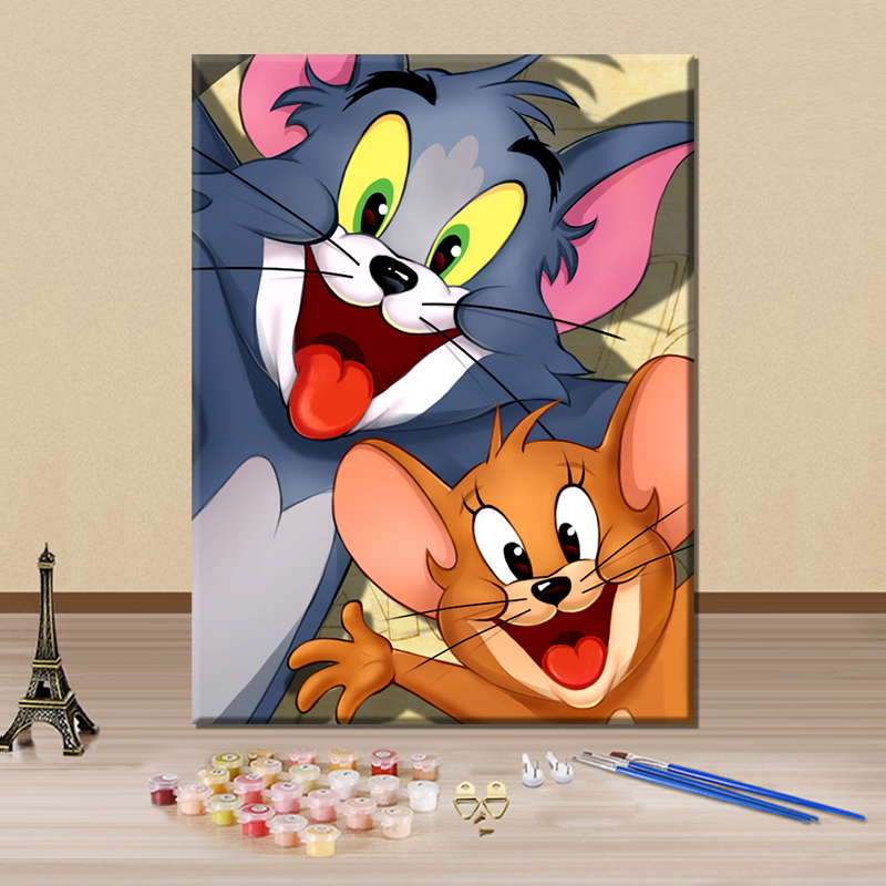 猫和老鼠汤姆杰瑞diy数字油画卡通动漫手绘填色涂鸦卧室装饰挂画