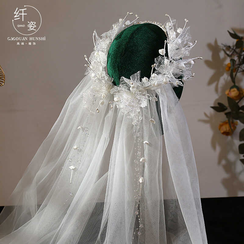 纤姿新品法式复古铃兰花朵发圈头纱造型新娘浪漫婚纱影楼拍照配饰