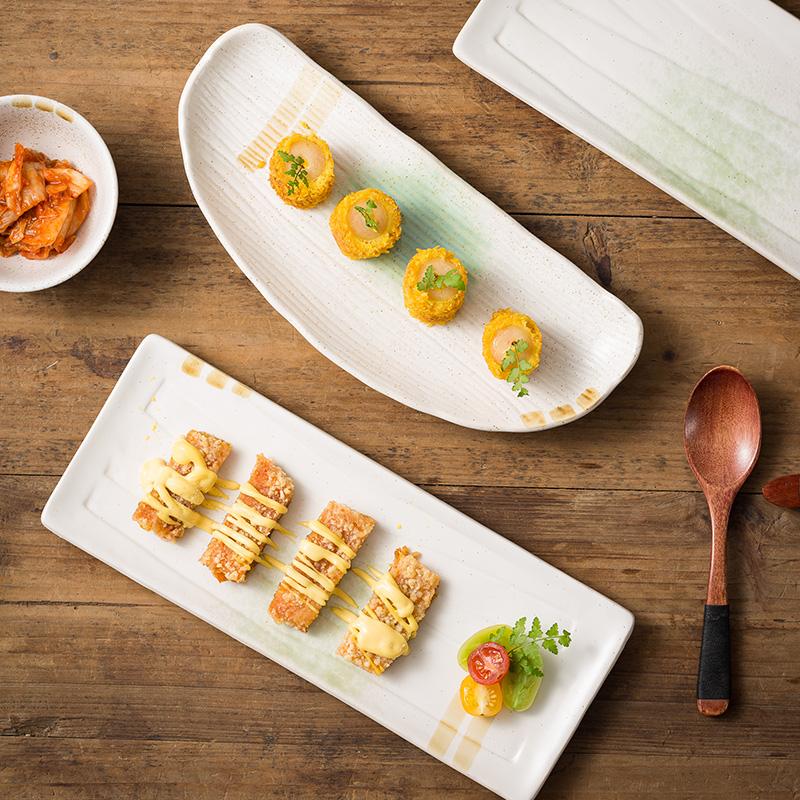 日式寿司盘子烤肉餐具冷菜盘子创意菜盘西餐盘家用酒店长方形鱼盘