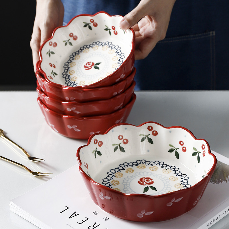 复古陶瓷樱桃小碗家用精致辅食沙拉水果网红空气炸锅专用碗蒸蛋碗