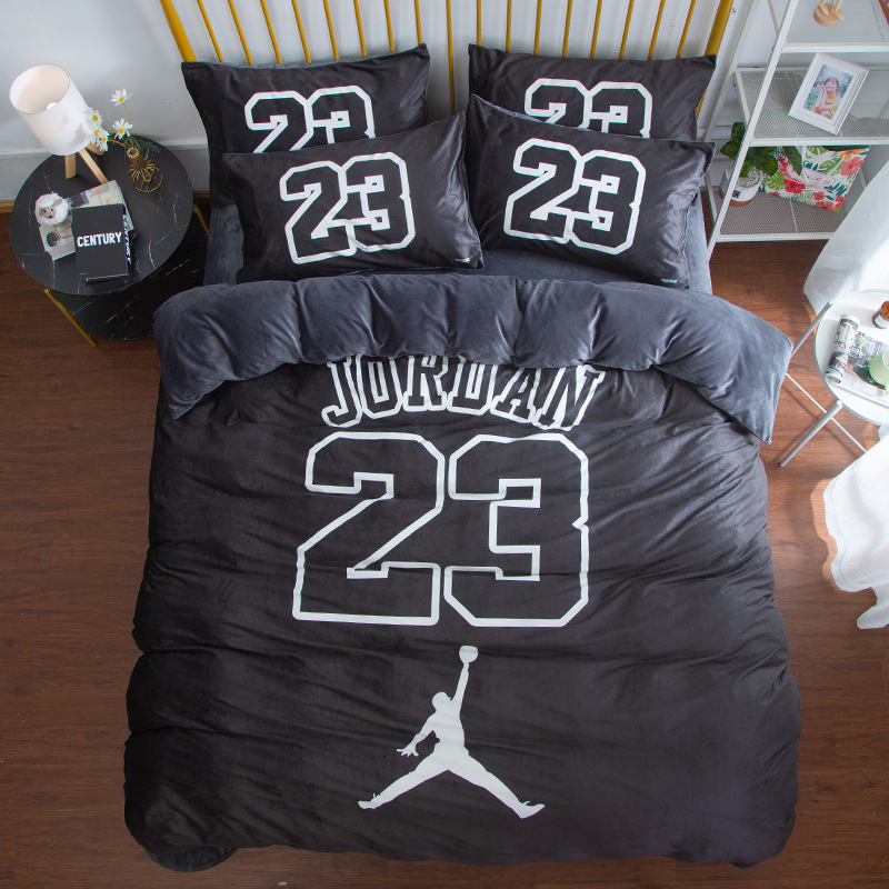 黑色23乔丹宿舍床上水晶绒四件套美国NBA科比库里公牛床单三件套