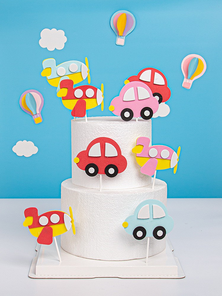 烘焙蛋糕装饰 eva多层小飞机汽车卡通交通工具 男孩主题生日插牌