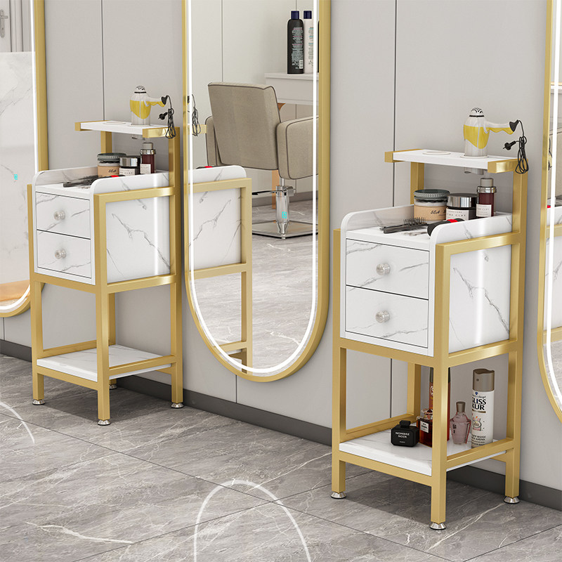 简约理发店工具柜发廊专用多功能置物架美发店镜边挂墙小剪发柜子
