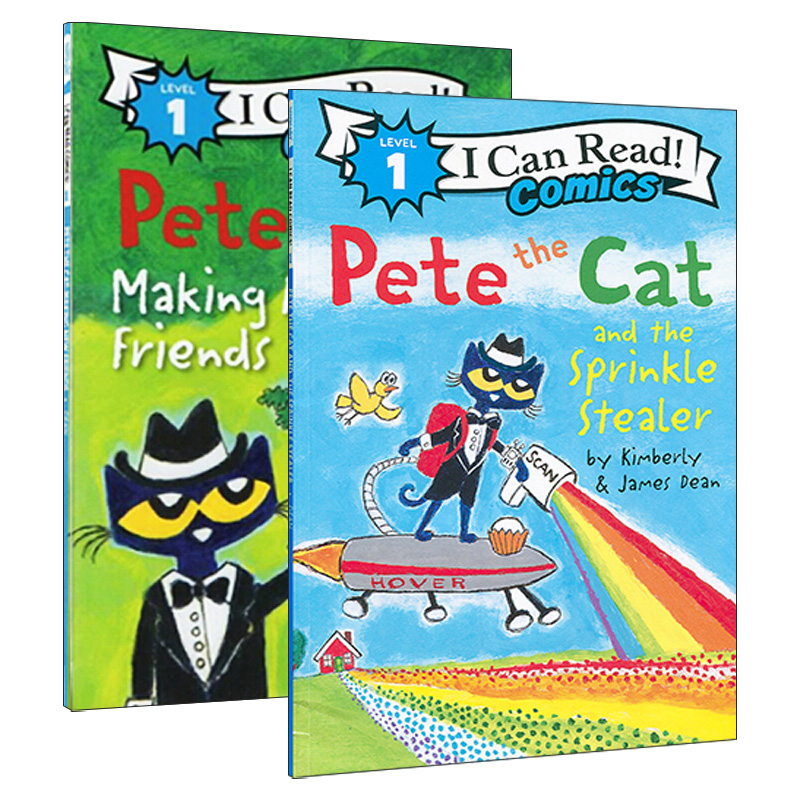 英文原版 Pete the Cat 皮特猫系列2册 I Can Read Comics Level 1 结交新朋友 洒水小偷 儿童漫画 英文版 进口英语原版书籍