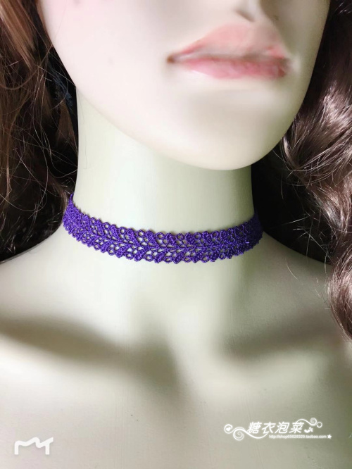 欧美蕾丝颈饰 哥特精美小花镂空钩花简洁紫色颈带项链