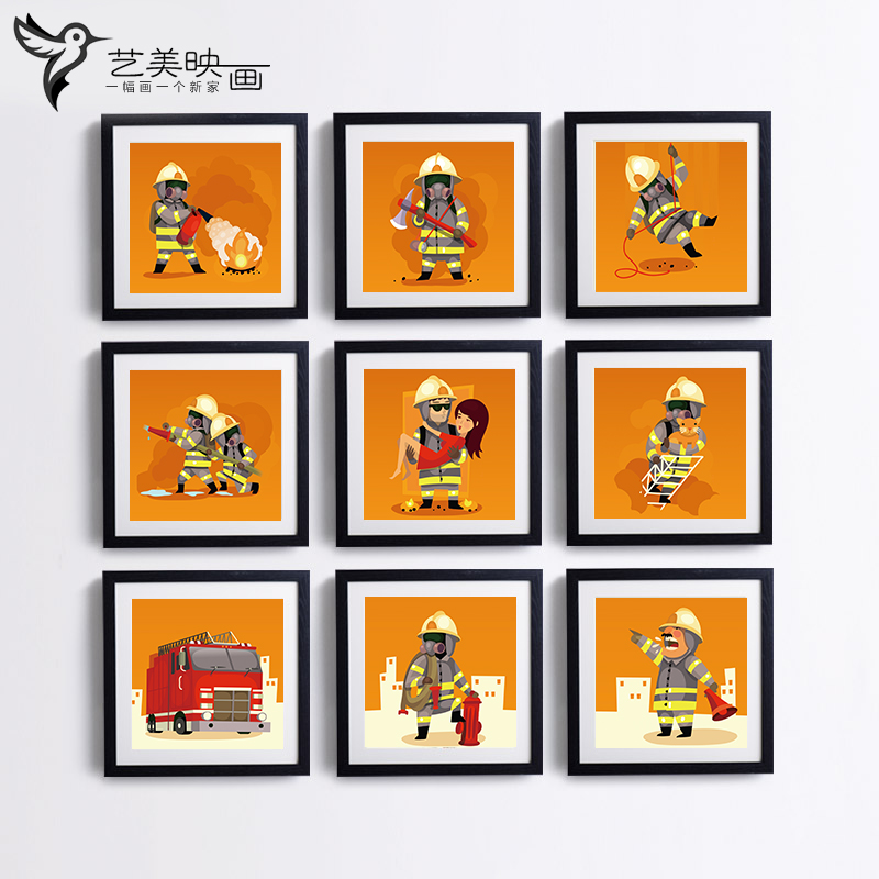 【消防员】幼儿园学校救火车安全教育装饰画挂画 救援灭火器材
