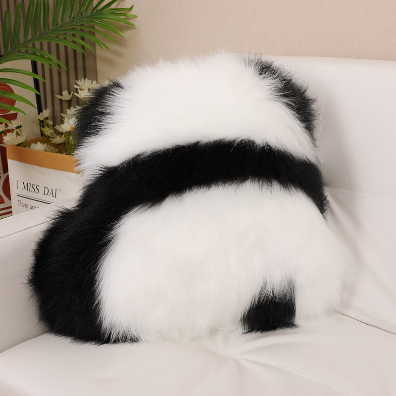 可爱熊猫背影沙发靠垫靠枕仿羊毛飘窗装饰抱枕坐垫黑白配客厅卧室
