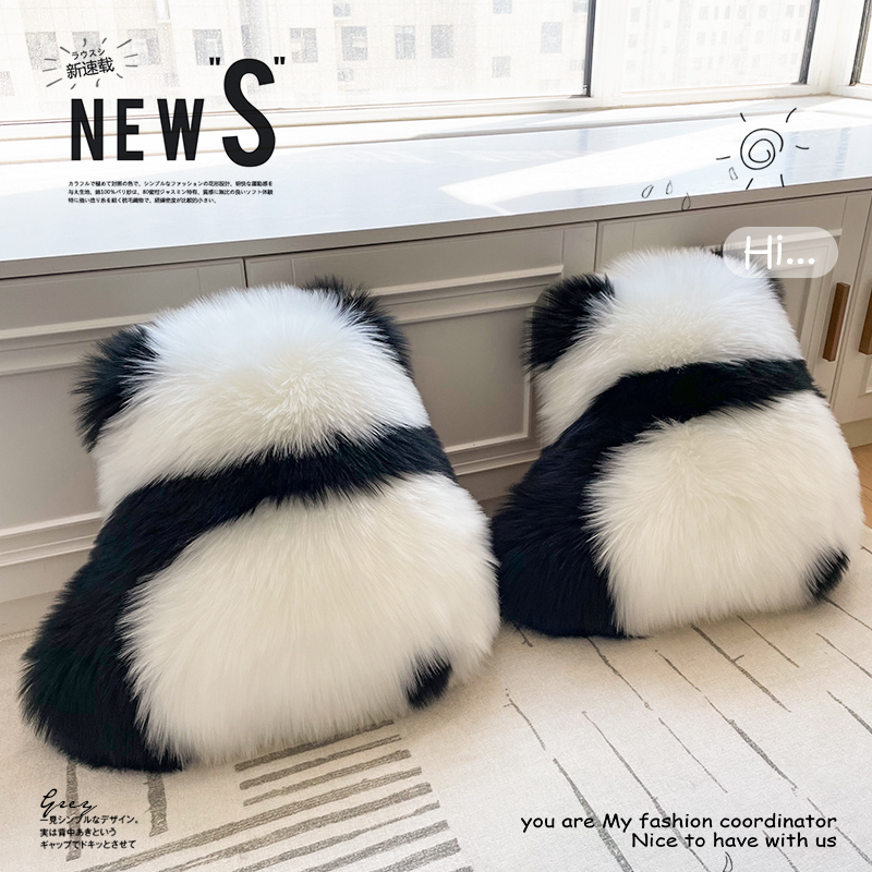 仿羊毛熊猫背影抱枕可爱床头靠垫沙发客厅靠枕飘窗毛绒坐垫黑白花