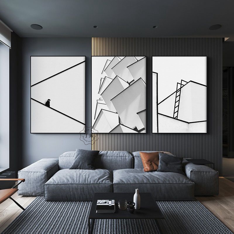 黑白极简装饰画现代简约北欧风格小众艺术客厅画挂画简单大气白墙