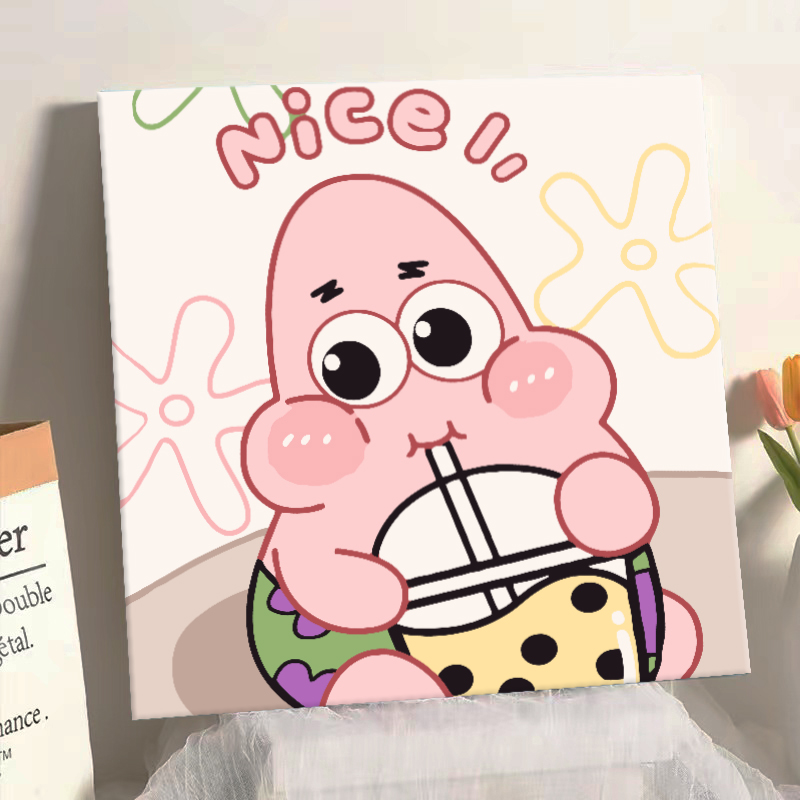 派大星草莓熊儿童卡通家族填色数字油画DIY简单大众手工油彩画