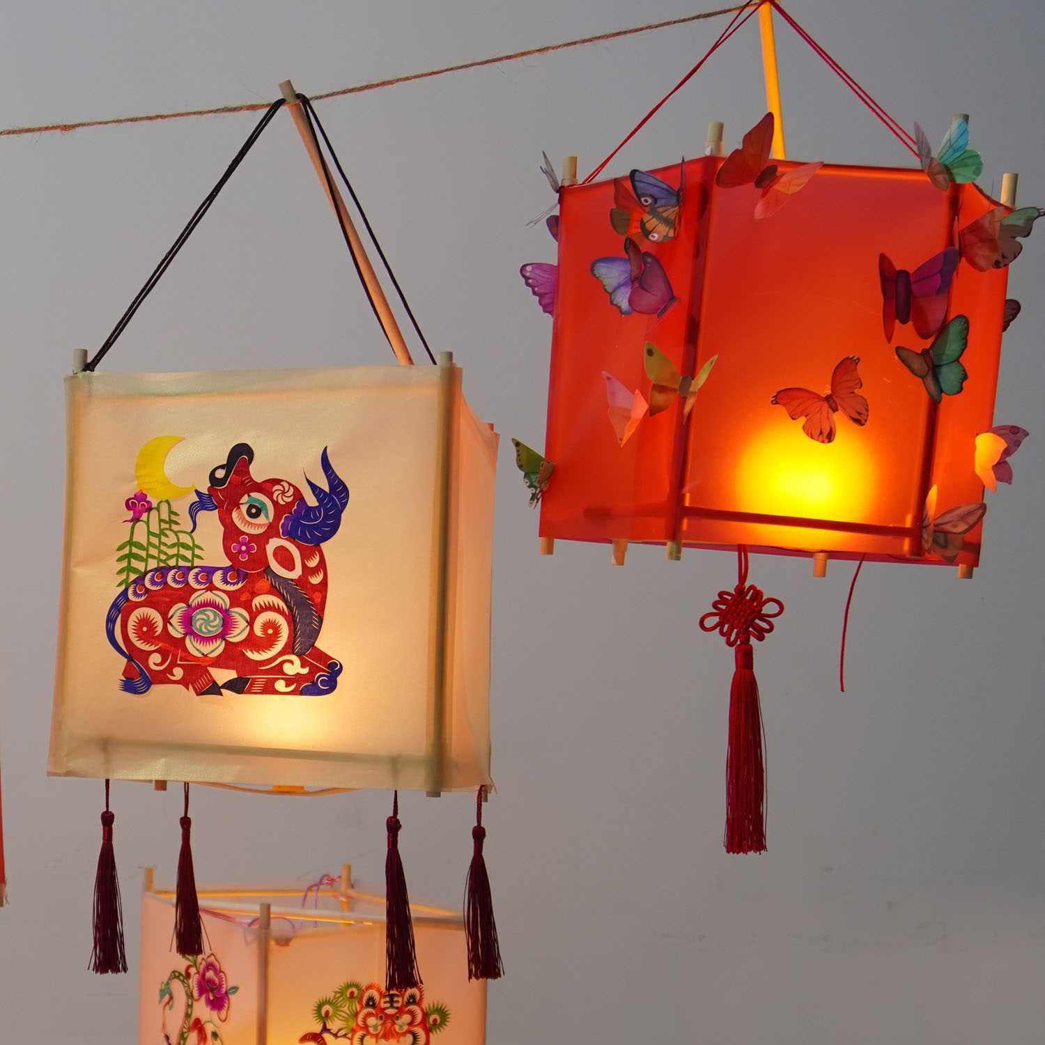 兔年春节元宵传统兔子儿童手工diy手提灯笼剪纸花灯宫灯制作材料