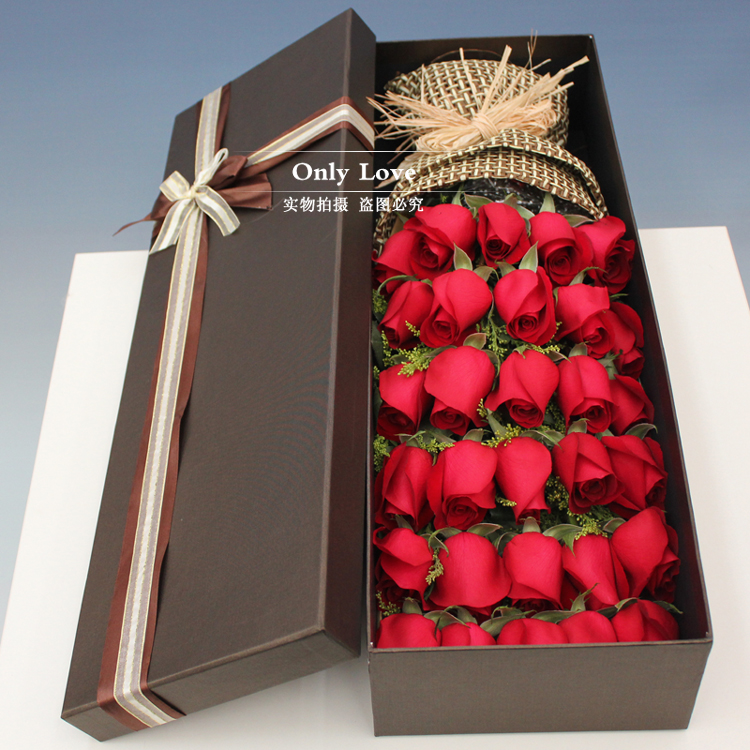 33朵红粉白香槟玫瑰花束礼盒上海鲜花速递同城花店生日小时达闪送