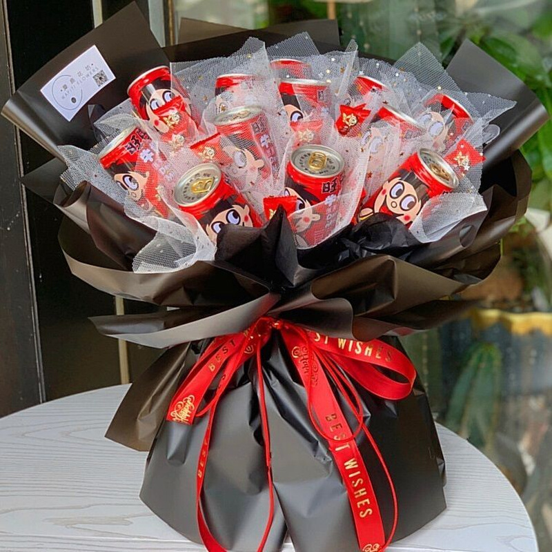 养乐多旺仔牛奶花束DIY材料包情人节生日礼物鲜花包装纸草莓榴莲