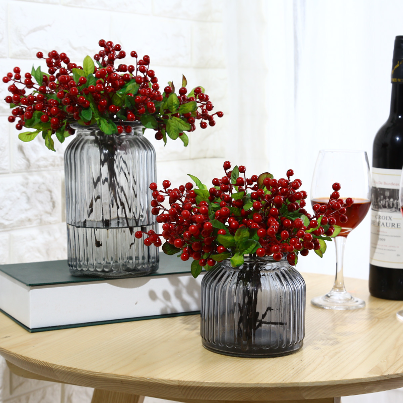 圣诞仿真蓝莓冬青浆果花束 假花家居客厅装饰餐桌摆件花瓶插花
