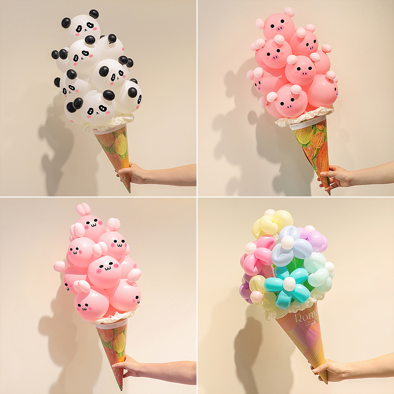 网红兔子冰淇淋冰激凌气球花束装饰品拍照道具花朵材料包甜筒汽球