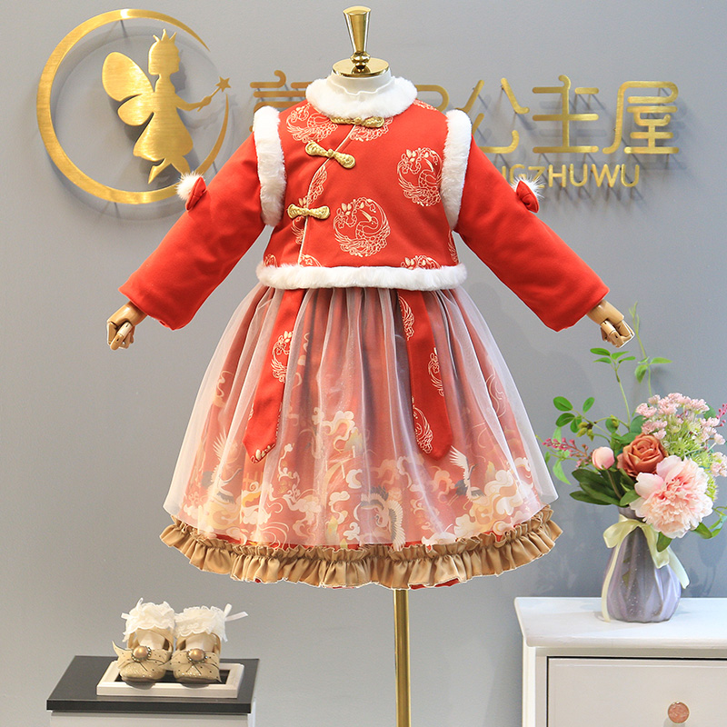 汉服女童冬装唐装2020新款中国风新年拜年服儿童过年服春节两件套