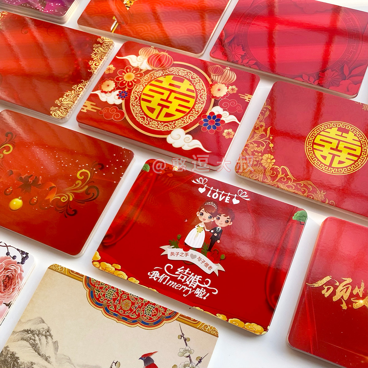 国潮主持人用台词婚礼致词手卡通用红色提词卡片演讲稿活动七夕节