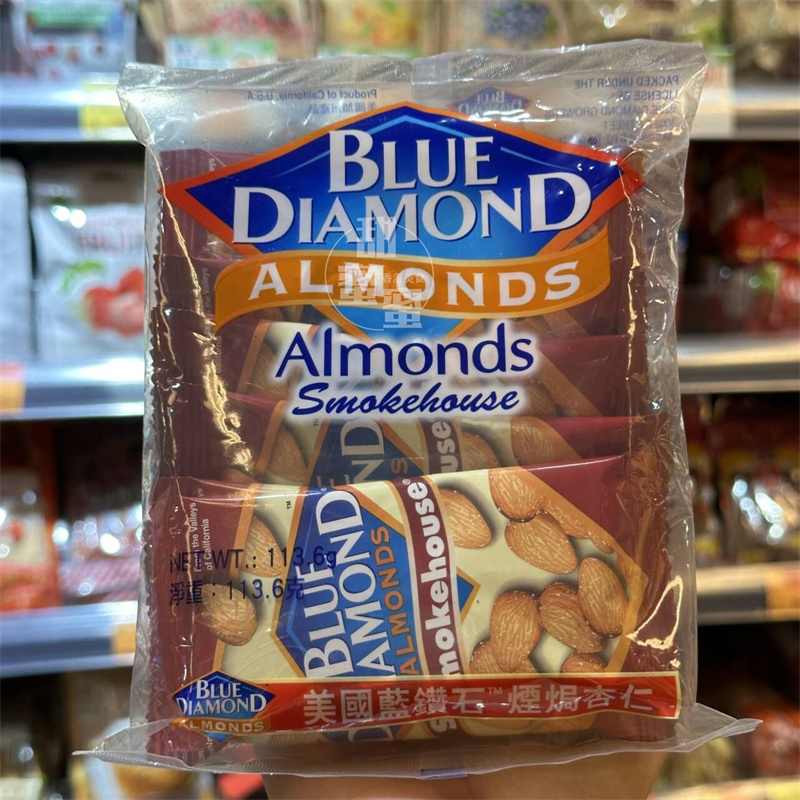 香港代购 进口BULUE DIAMOND蓝钻石 烟焗杏仁8包装113.g 坚果零食
