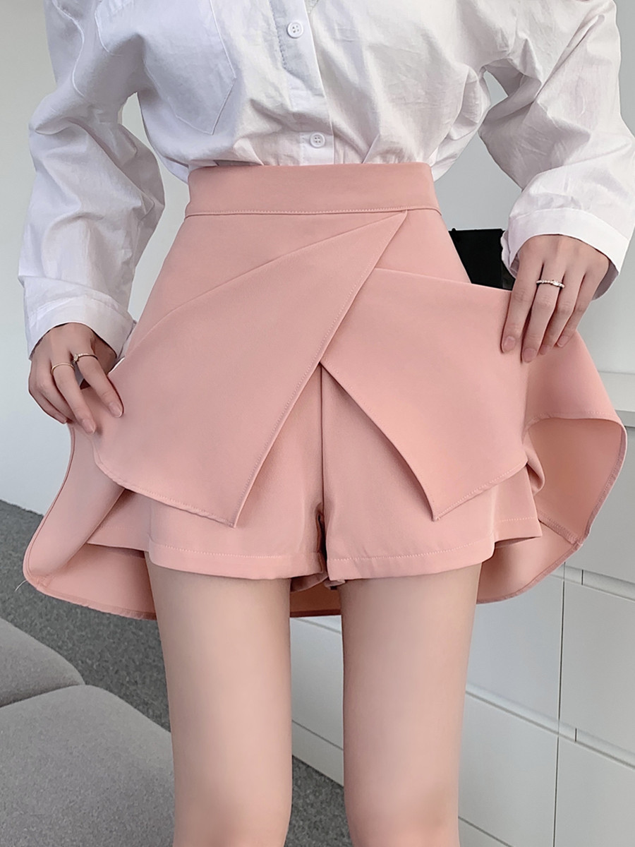 粉色半身裙裙裤短裙女设计感裤裙白色胖mm黑色显瘦a字裙遮肚裙子