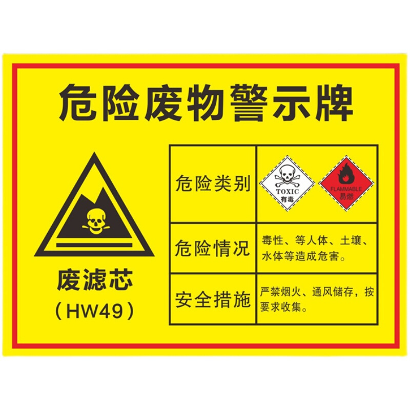 废滤芯危险废物标识牌铝板反光警示警告标志牌安全提示牌环保标签