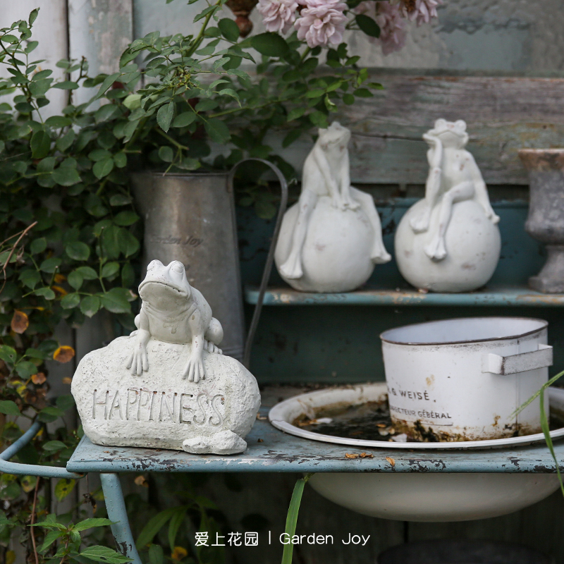 爱上花园丨园艺杂货 花园庭院装饰摆件 水泥做旧白色青蛙蛤蟆王子