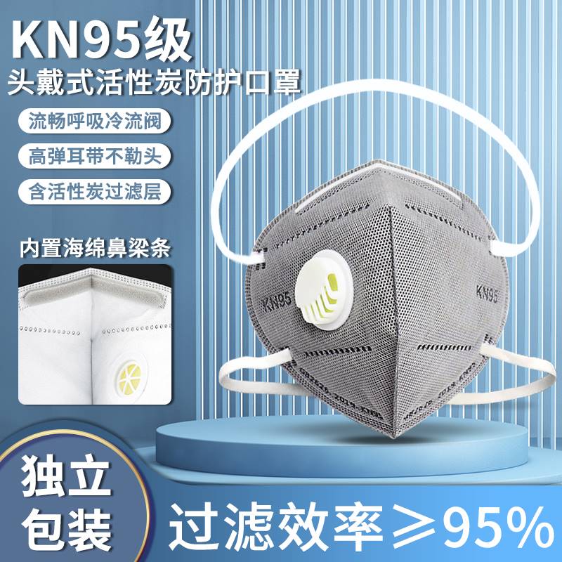 KN95头戴式口罩k n95防尘肺工业防粉尘打磨焊工高效灰尘带呼吸阀