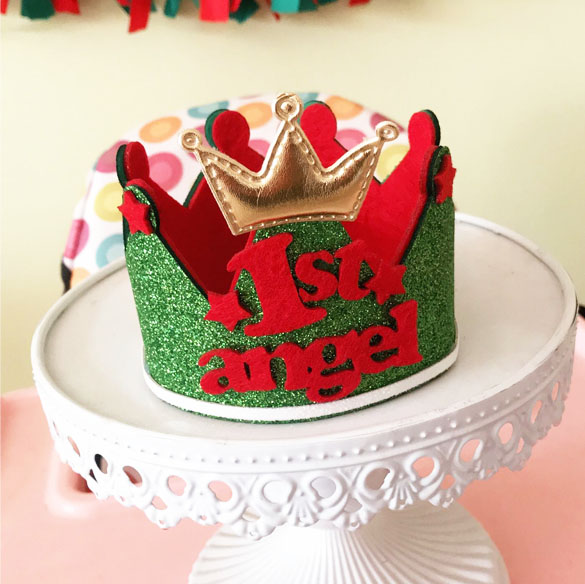 圣诞节 红绿色撞色搭配 宝宝百岁生日派对 皇冠装饰帽 主角帽