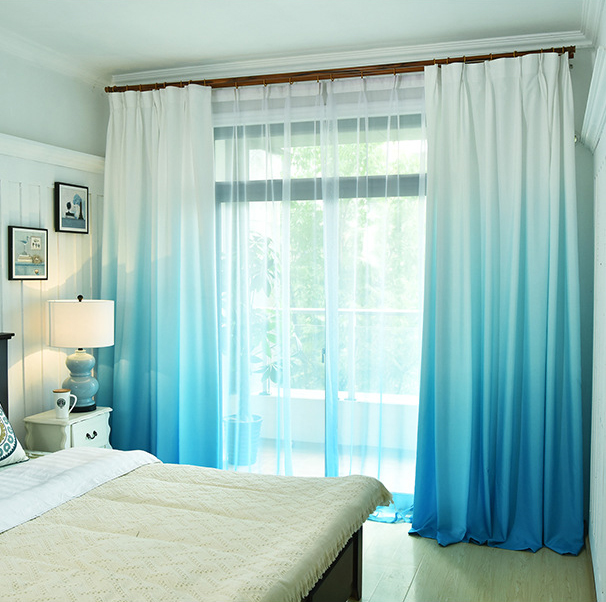 北欧简约渐变色窗帘窗纱半遮光客厅卧室阳台落地窗定制窗帘成品