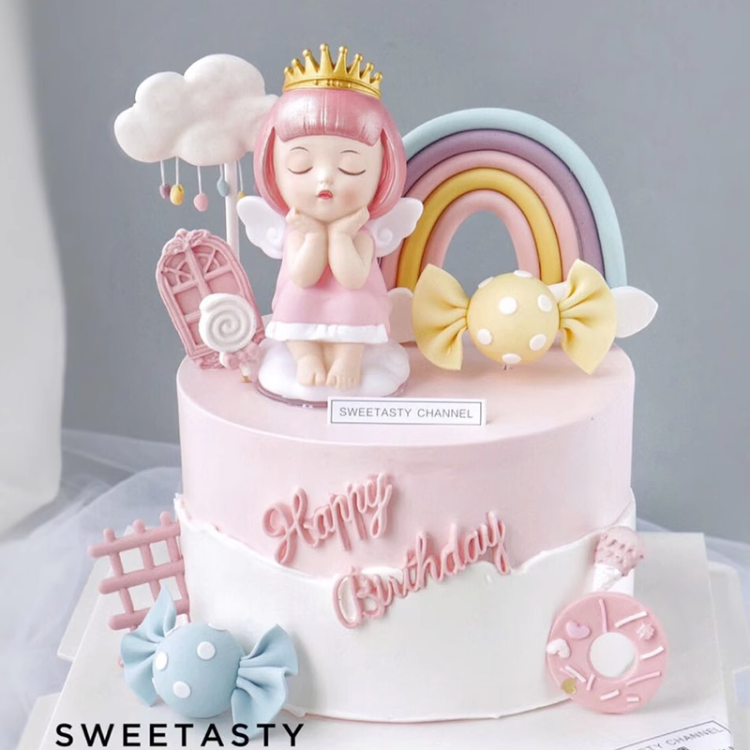皇冠爱莎公主蛋糕装饰摆件小仙女云上艾莎天使女孩生日烘焙插件