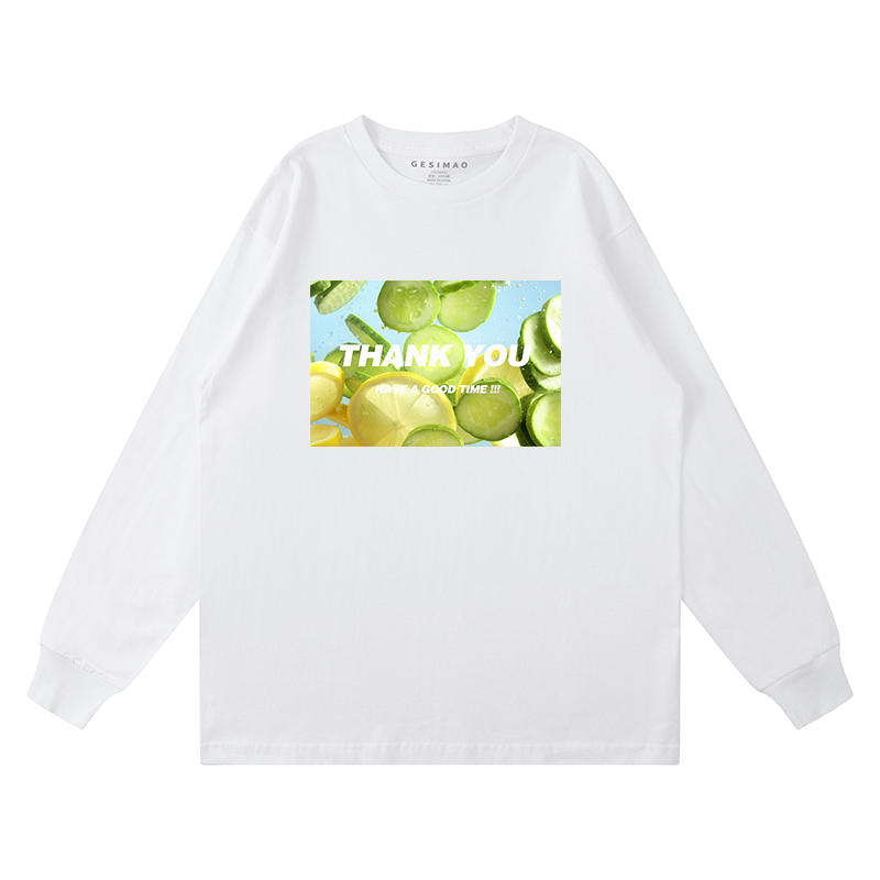 GESIMAO 柠檬黄瓜片 原创设计插画印花长袖T恤圆领纯棉男女装上衣