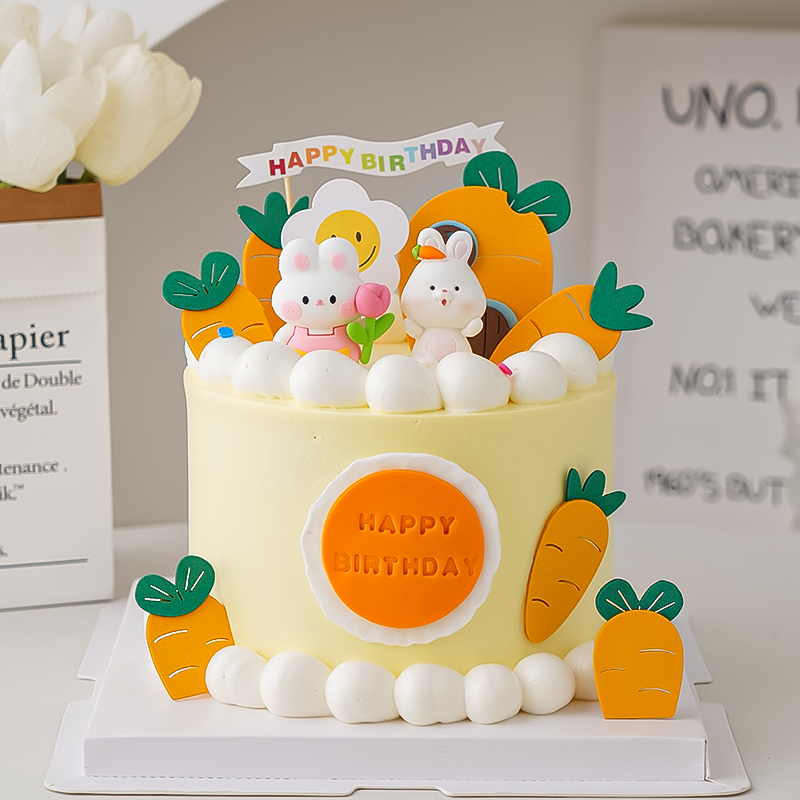 儿童周岁生日蛋糕装饰可爱卡通小兔子摆件兔宝宝百天满月烘焙装扮