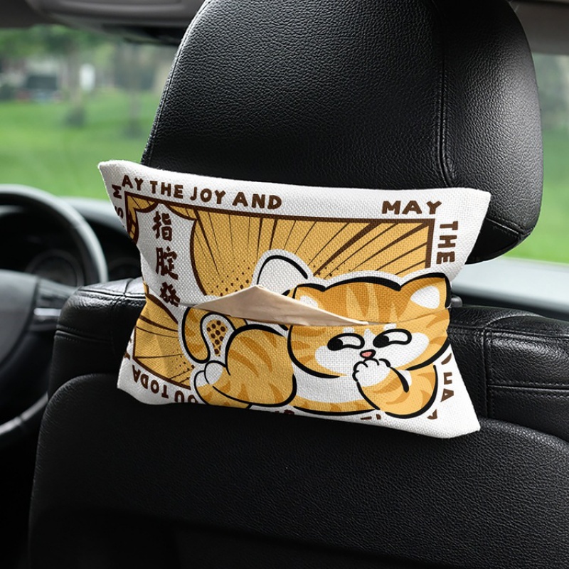 4SZ0搞笑猫咪车载纸巾盒抽纸盒车内挂式纸巾套扶手箱遮阳板通