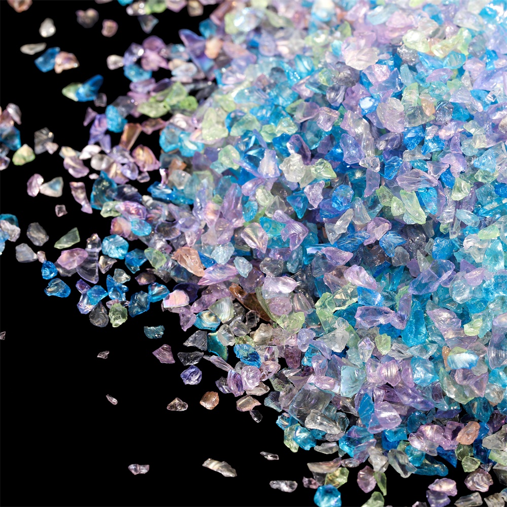天然优质水晶玻璃碎石美甲配件家居摆件幻彩色不规则形状饰品材料
