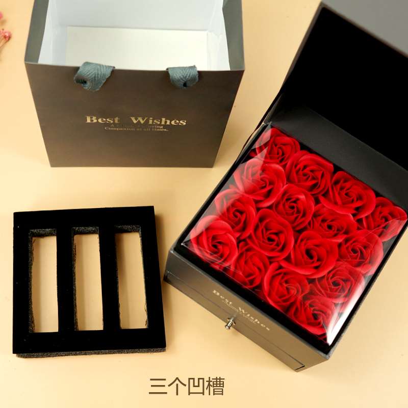 新款玫瑰花圣诞口红礼盒空盒礼物盒子送女朋友生日礼品伴手包装多