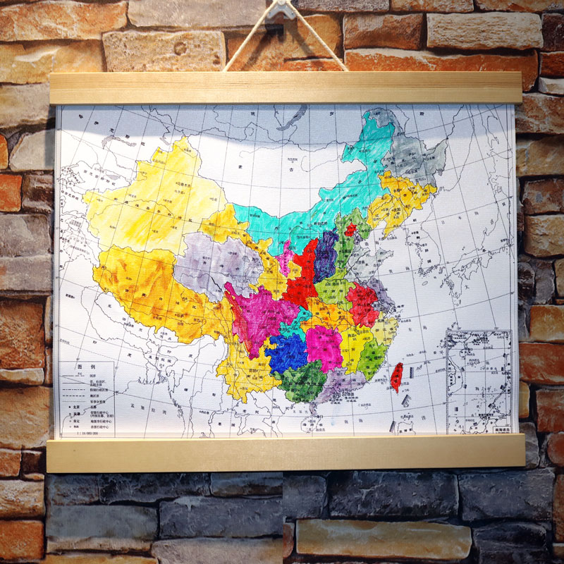中国地图手绘旅游打卡油布画制品填色涂色DIY布装饰画教学礼物