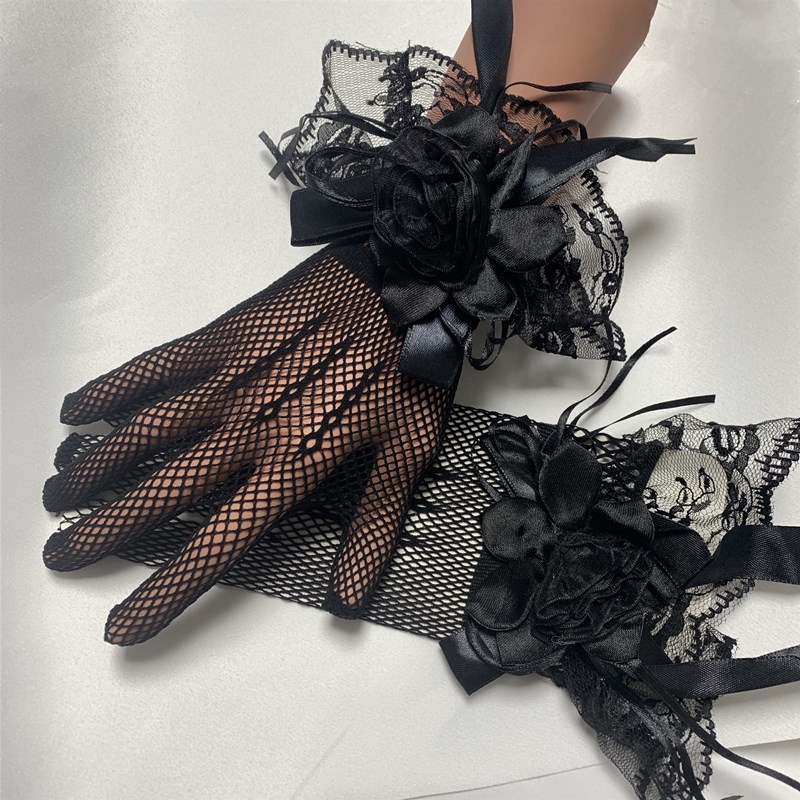 新款黑色网纱手套蕾丝黑暗萝莉拍照时尚手套写真短款复古手套新娘