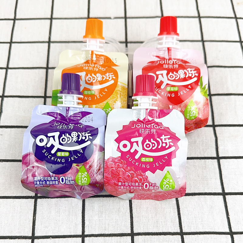 快乐芽吸的果冻小包装草莓果汁型可吸果冻零食休闲袋装