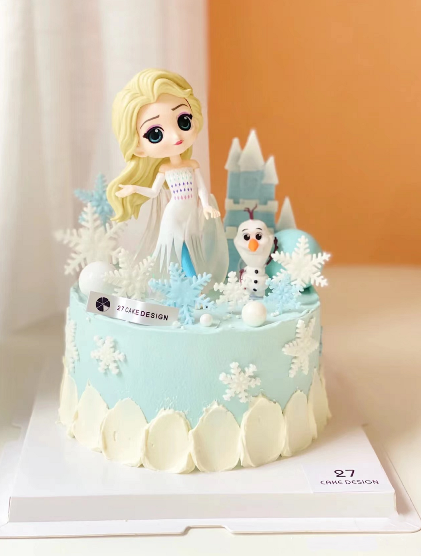 卡通生日蛋糕摆件冰雪奇缘第四代艾莎公主玩偶城堡雪花烘焙插件