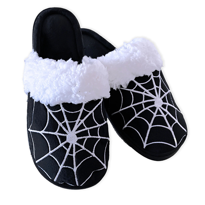 现货跨境爆品Spiderweb Slippers万圣节蜘蛛网居家卧室毛茸茸拖鞋
