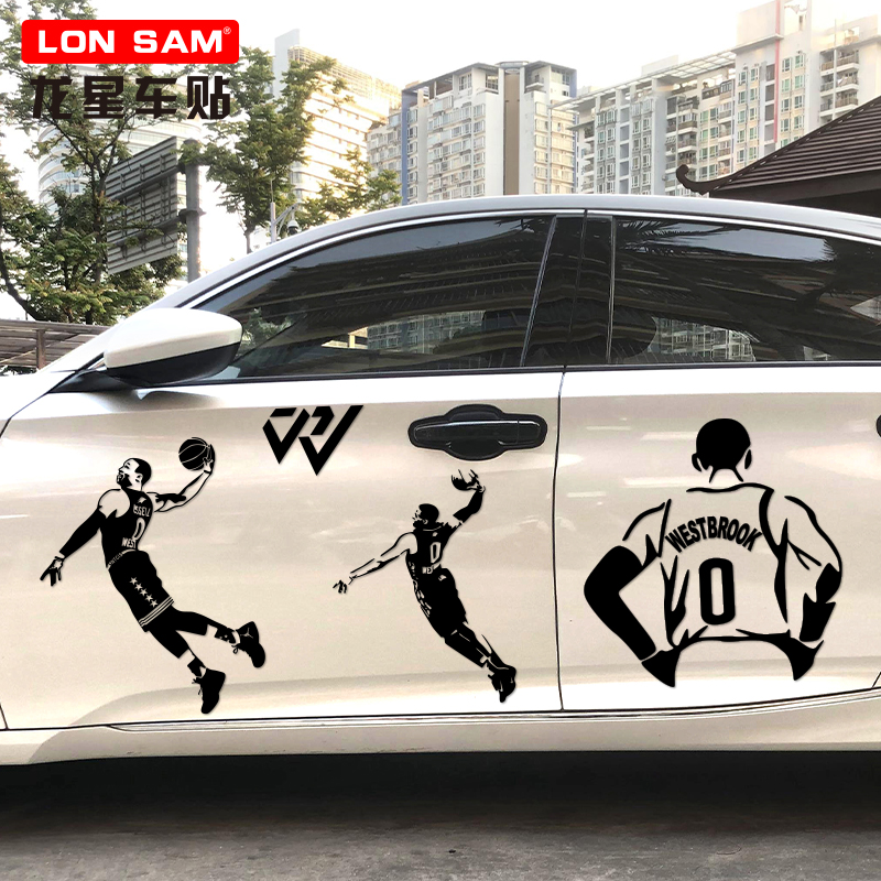 nba篮球威少汽车贴纸 霸气扣篮车身划痕后窗人物剪影logo反光贴纸