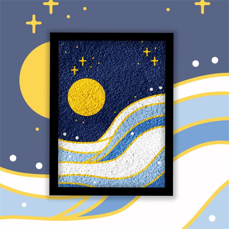 星辰大海与风月星汉灿烂海上升明月波涛汹涌意境类艺术装饰纸浆画