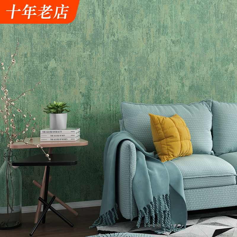 美式乡村复古墨绿色壁纸北欧工业风纯色素色客厅卧室房间背景墙纸
