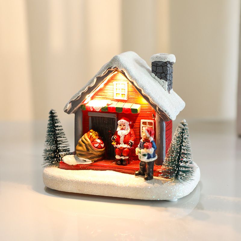 圣诞节装饰品发光树脂小房子圣诞雪房间摆件创意小屋摆灯场景布置