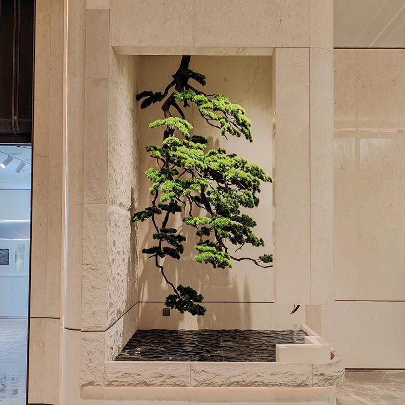 仿真迎客松悬挂仿真绿植新中式倒挂景观植物茶室玄关橱窗假树摆件