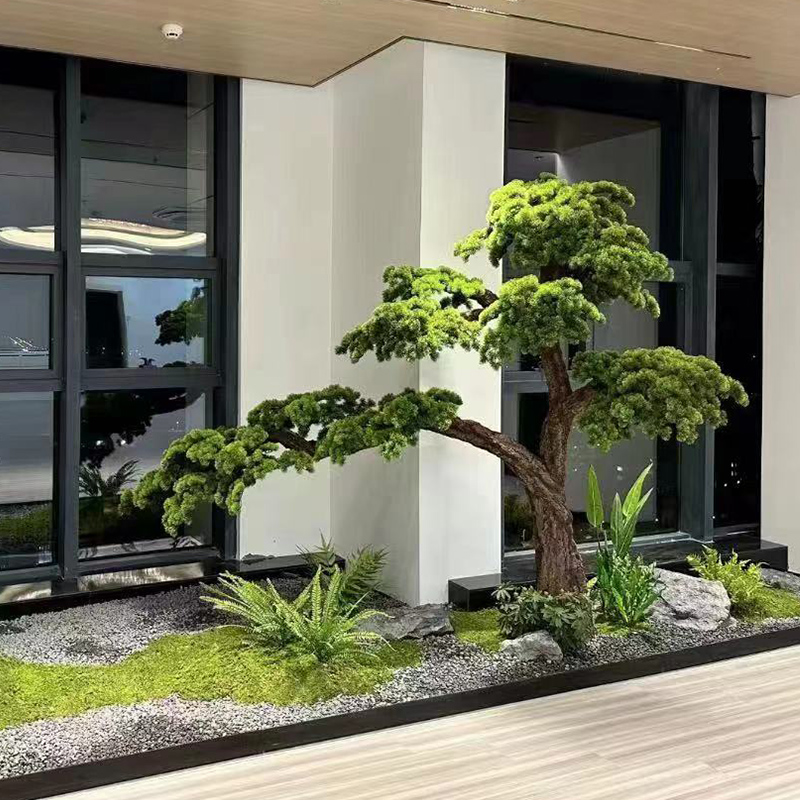 大型仿真迎客松罗汉松酒店橱窗装饰假松树新中式室内造景装饰绿植