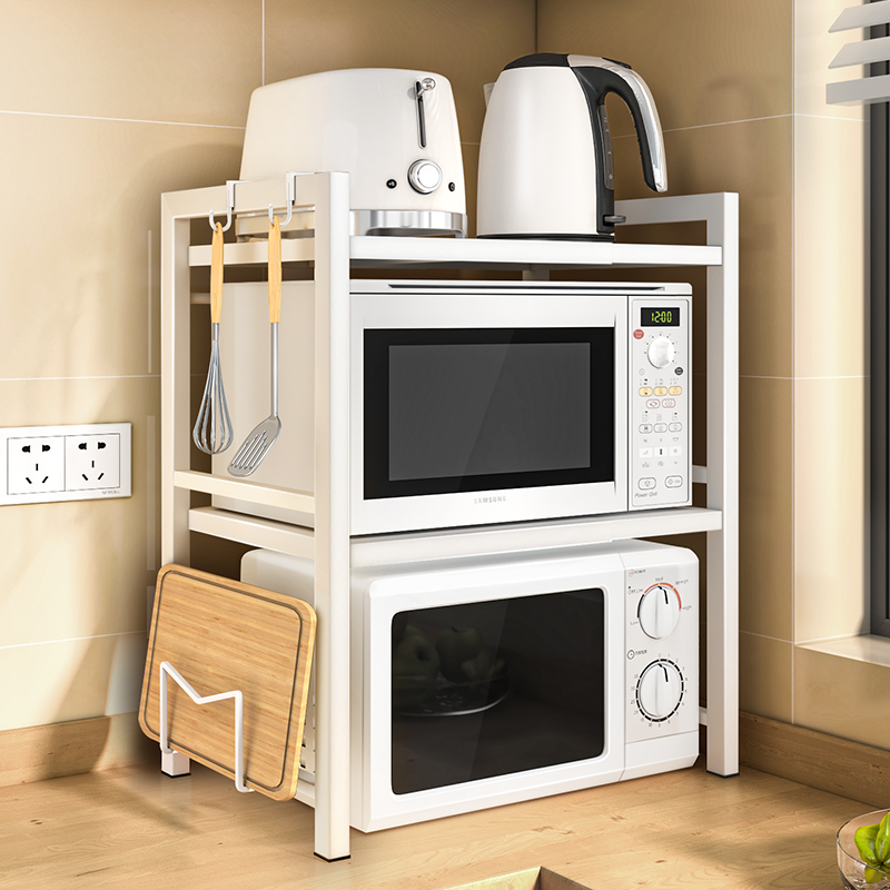 厨房微波炉置物架双层可伸缩烤箱架子加厚桌面台面电饭锅专用挂架